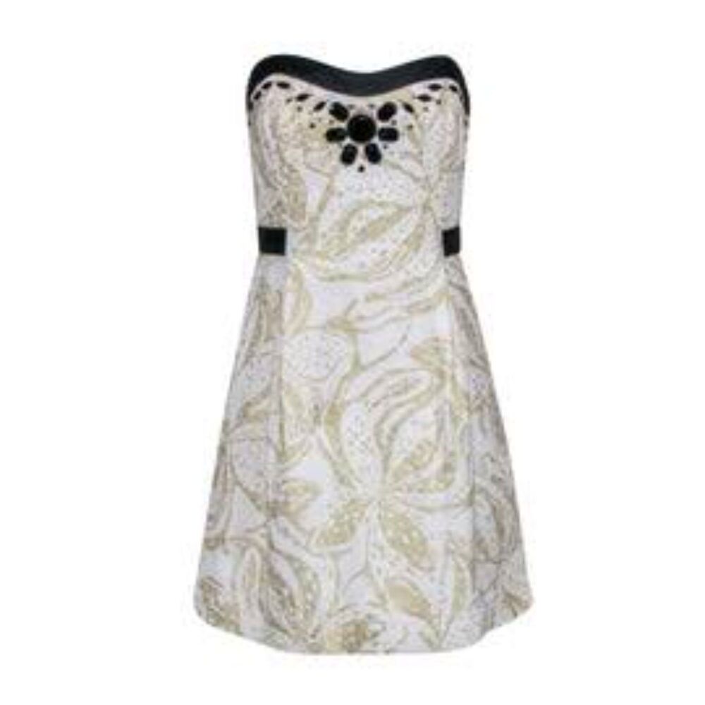 Lilly Pulitzer Cream & Gold Metallic Floral Strapless Fit & Flare Dress — Size 6